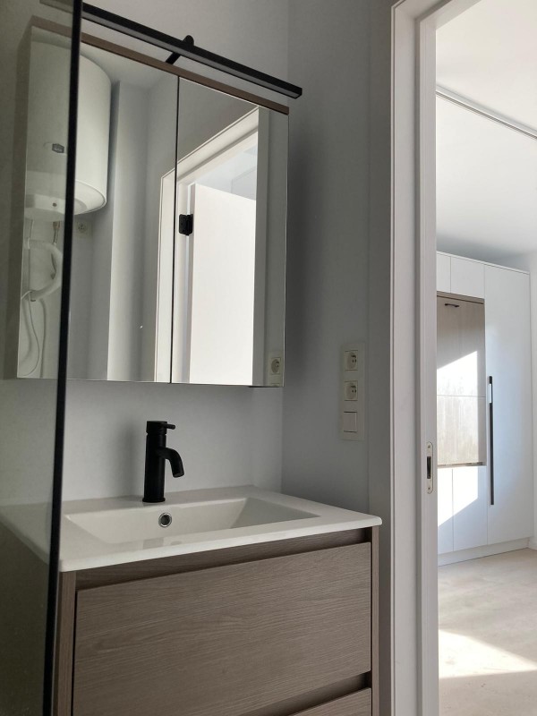 Luxurious bathroom with elegant sink, stylish mirror, and modern toilet.
