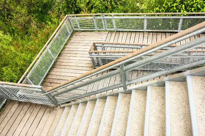 Outdoor Stairs An outdoor stairs with a steel railing