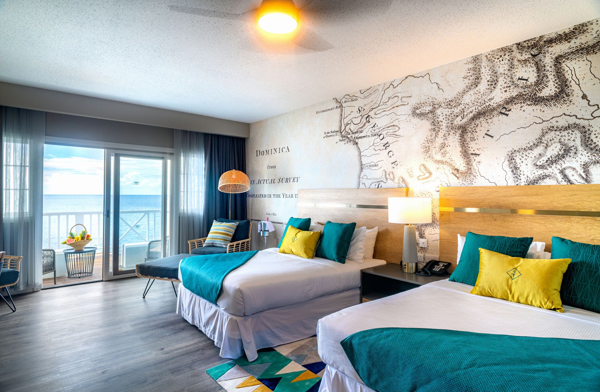 Indulge in opulence within this lavish hotel room boasting twin beds and an awe-inspiring ocean vista. Pure bliss awaits.