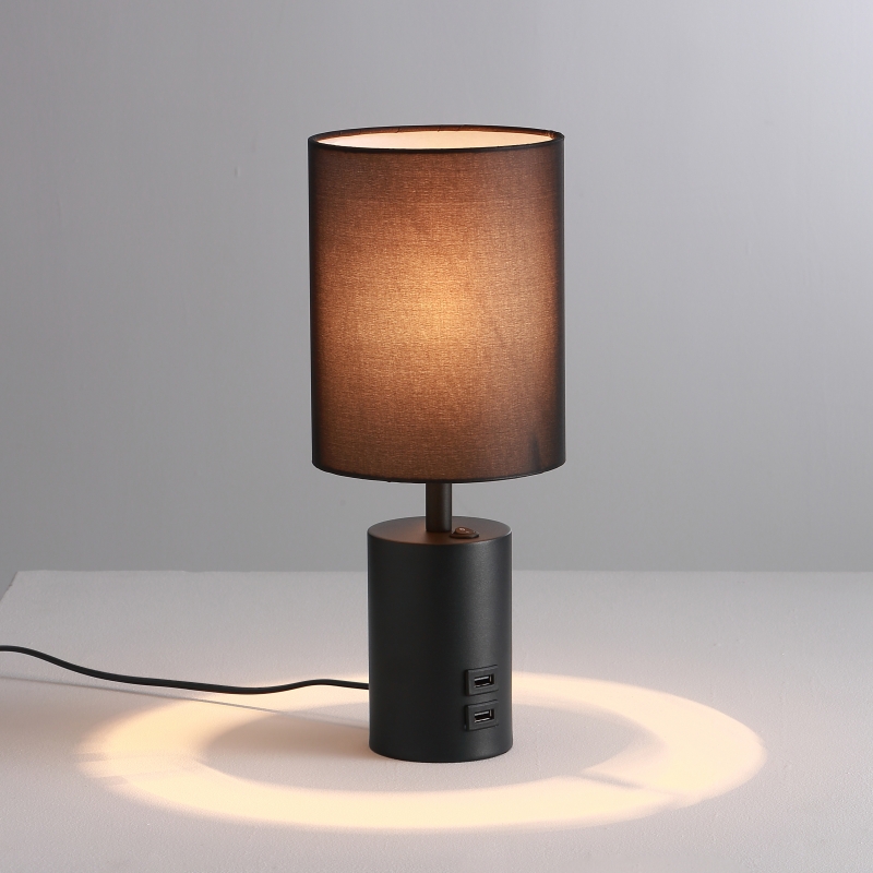 A sleek black table lamp