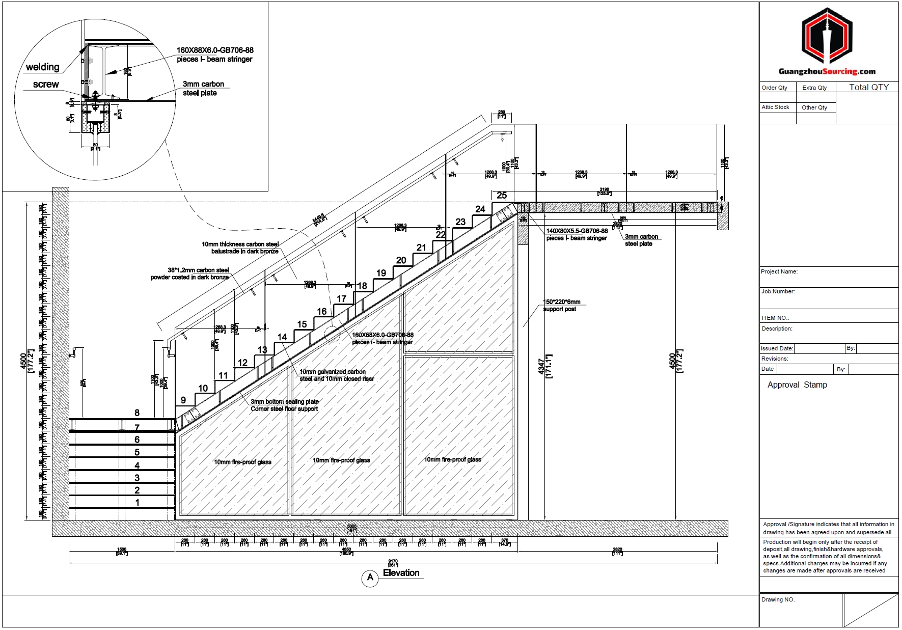 Shop Drawing for Stairs A shop drawing showing a staircase