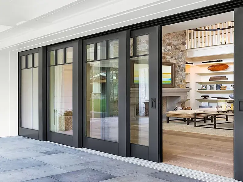 Glass Sliding Door A black long sliding door